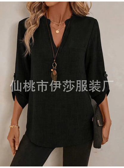 Elegant Casual V-neck Loose Sleeve Blouses