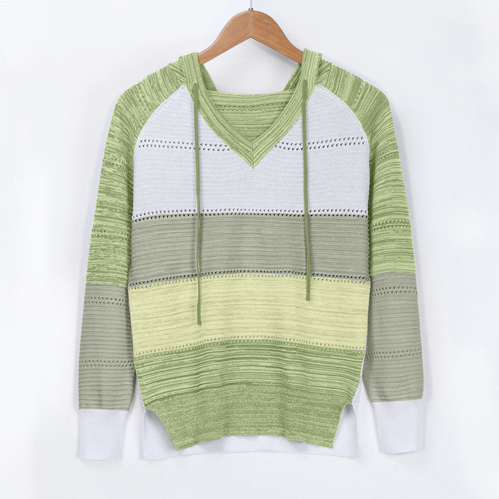 Plus Size 5XL Autumn Winter Women's Pullover Fashion Patchwork Long Sleeve Knit Sweater Tops Women Crochet Hollow Hooded Sweater - The Eggy's store