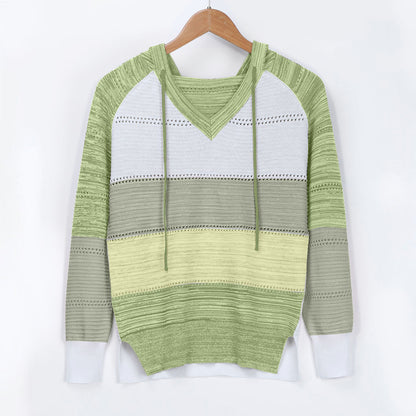 Plus Size 5XL Autumn Winter Women's Pullover Fashion Patchwork Long Sleeve Knit Sweater Tops Women Crochet Hollow Hooded Sweater - The Eggy's store