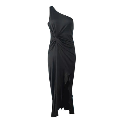 Ladies Sexy Slash Neck Ruched Evening Dresses Women Irregular Ruffles Formal Dress Slim Bodycon Solid Prom Dresses Evening Party - The Eggy's store