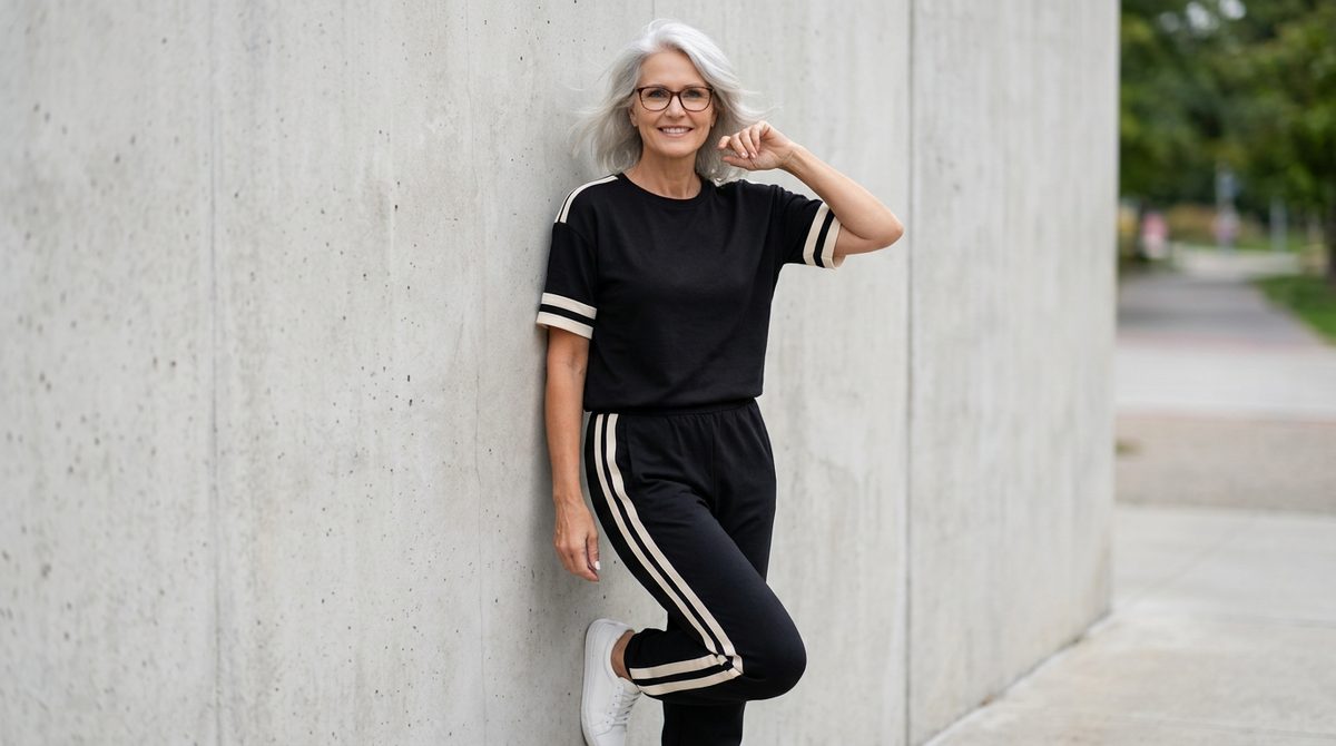 Black Varsity Striped Detail Two-Piece Set