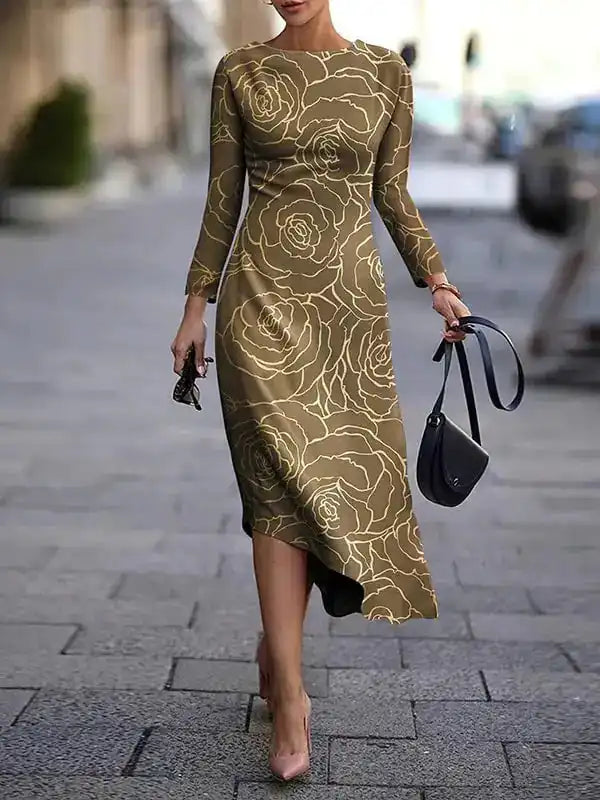 Spandex A-line Dress with Round Neck Pullover Dress