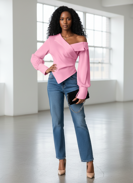 Pink Off Shoulder Cross Front Top