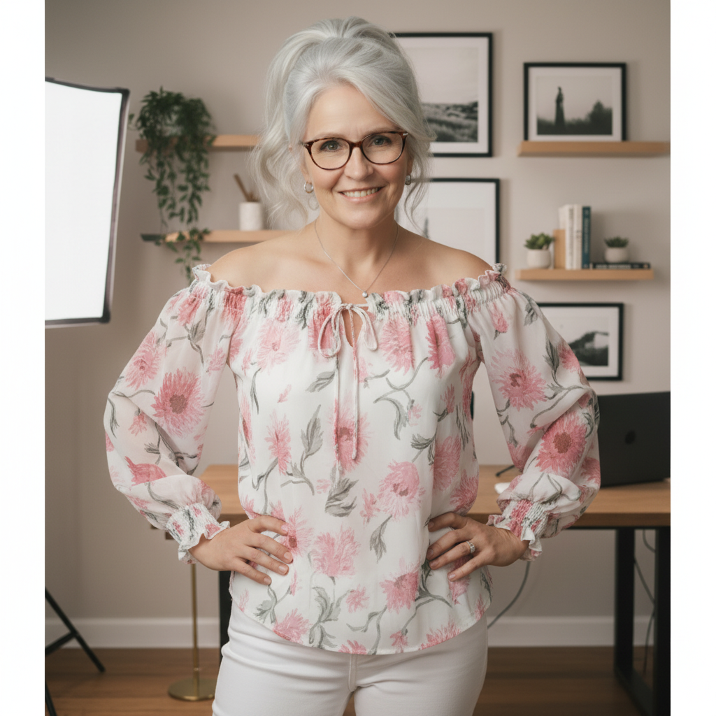Women's Off-Shoulder Chiffon Print Long Sleeve Women's Top