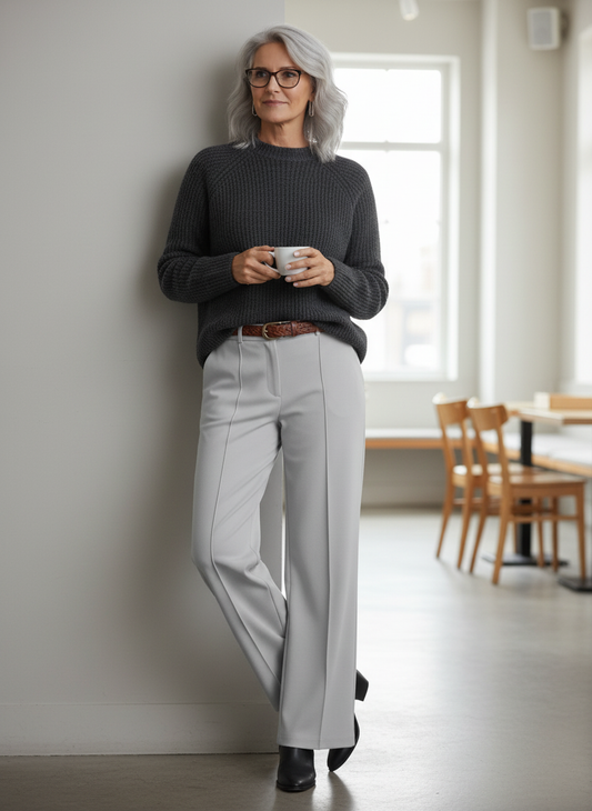 Solid Color Wide Leg High Waist Pants