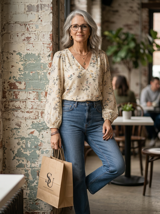 Floral Print V-Neck Long Sleeve Blouse