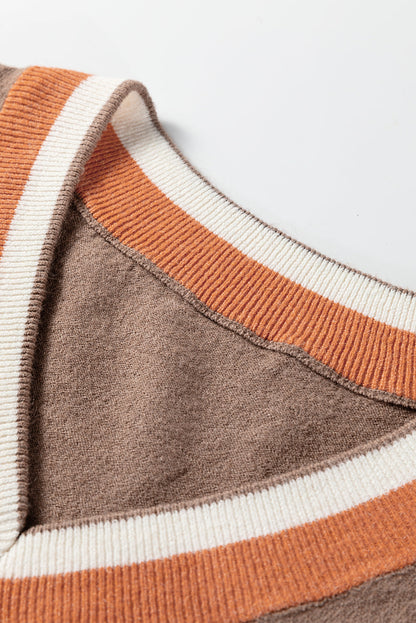 Varsity Stripe Contrast Trim V-Neck Sweater