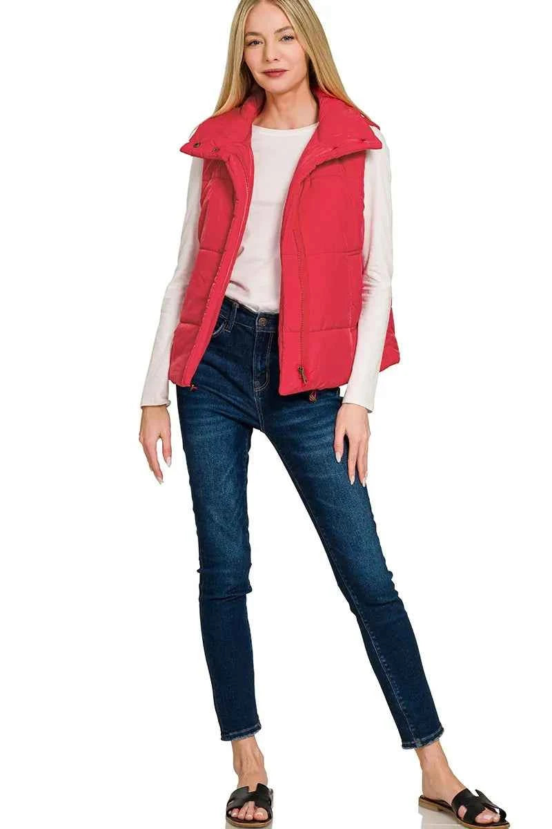 Zenana High Neck Zip-Up Vest Coat