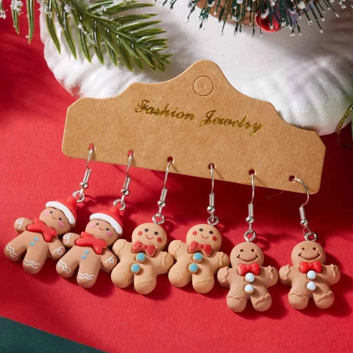 3 Piece Christmas Gingerbread Man Drop Earrings