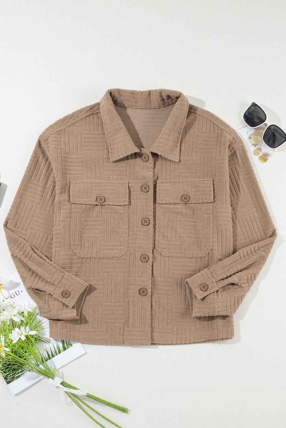 Textured Button-Up Chest Pocket Shacket