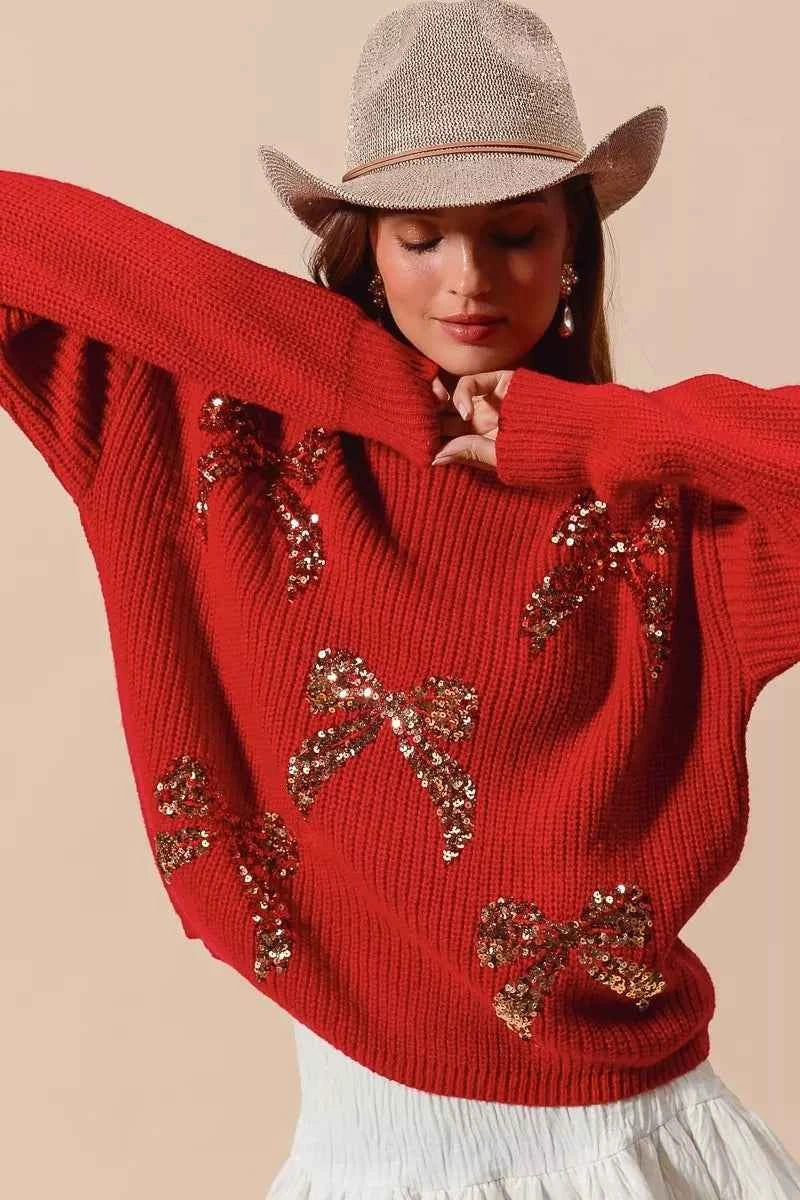 SO ME All Over Ribbon Sequins Christmas Holiday Sweater