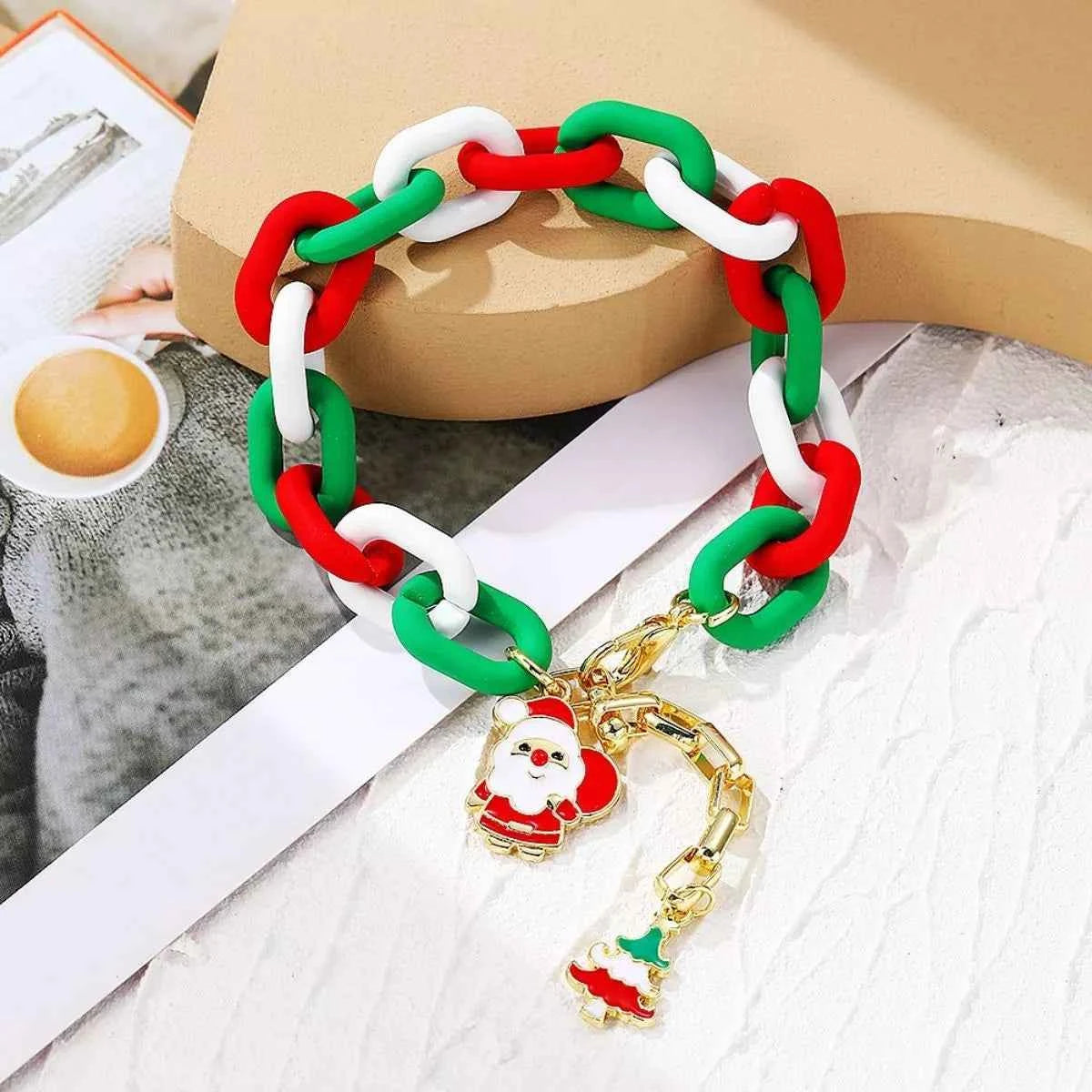 Christmas Festive Chain Link Bracelet with Santa Charm