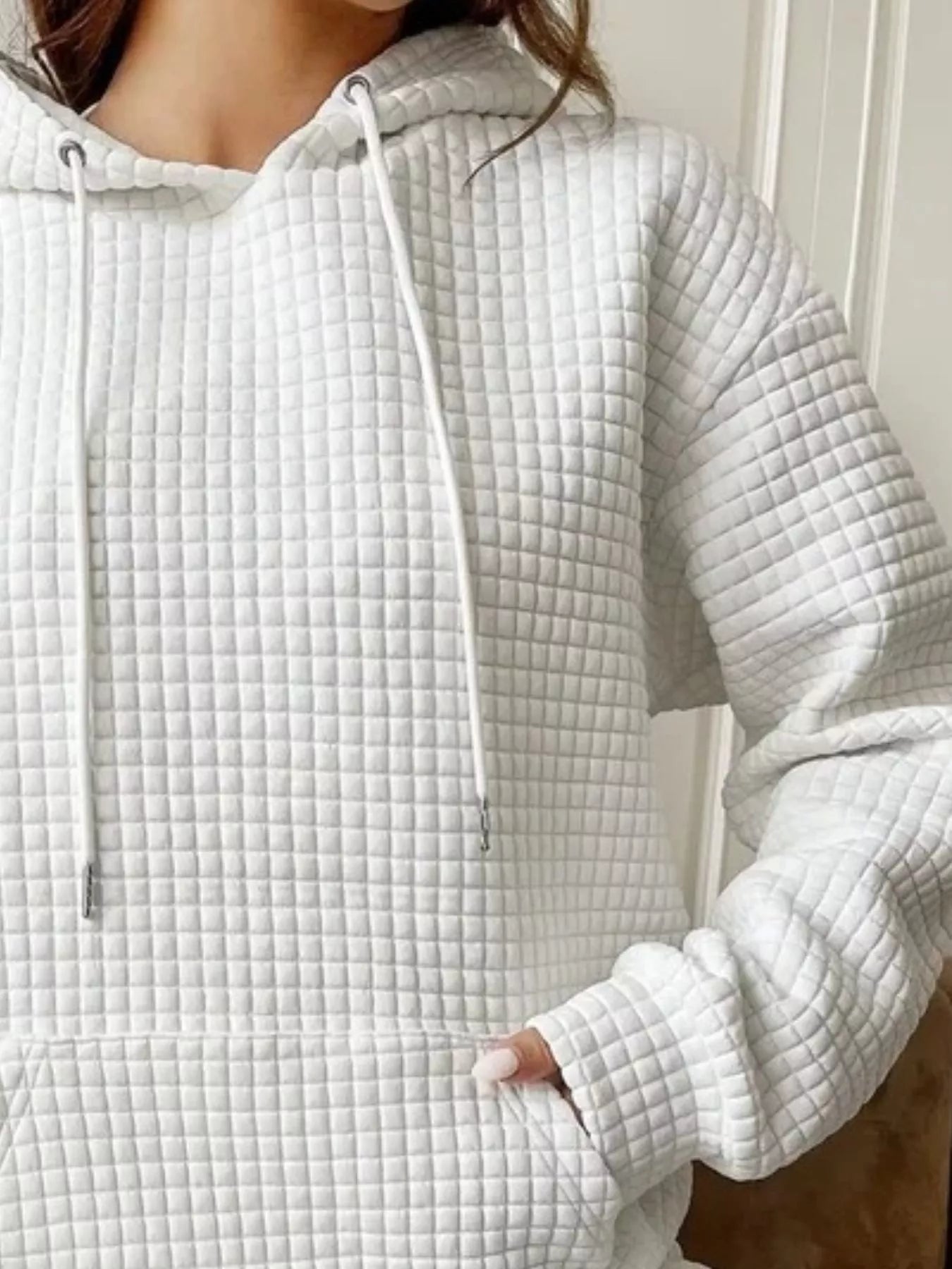 Waffle Knit Hoodie Women's Sweatshirt