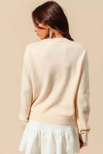 SO ME Sequins Bow Ribbon Embellished Christmas Sweater