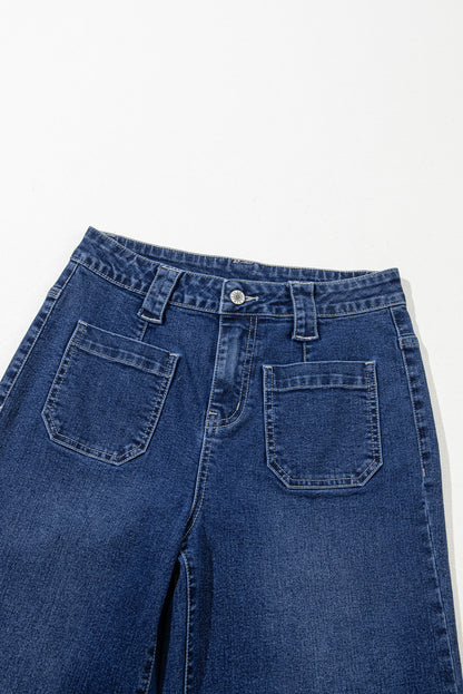 Sail Blue Wide Leg Pocketed High Waist Women's Jeans - The Eggy's store
