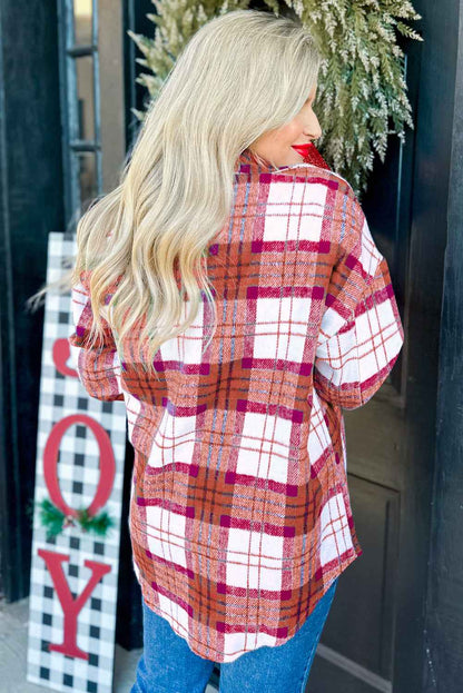 Rose Christmas Plaid Flannel Shacket for Cozy Winter Casual Wear