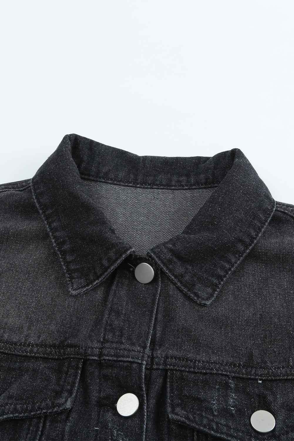 Denim Lapel Distressed Raw Hem Buttoned Jacket