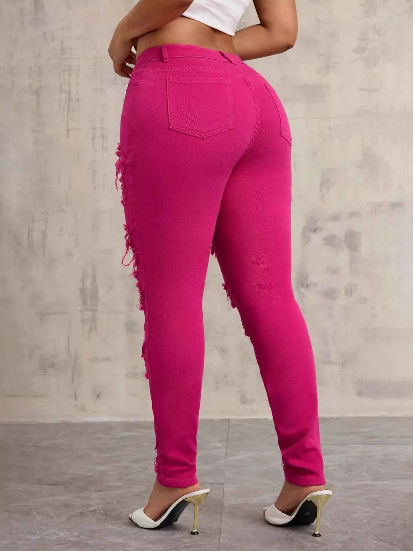 Fuchsia Fierce Distressed High-Waisted Skinny Jeans