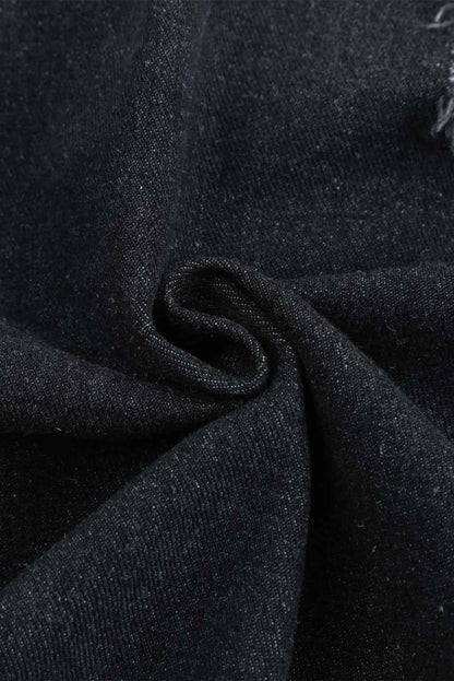 Denim Lapel Distressed Raw Hem Buttoned Jacket