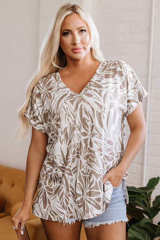 Karter Floral V Neck Short Sleeve Loose Fit Blouse