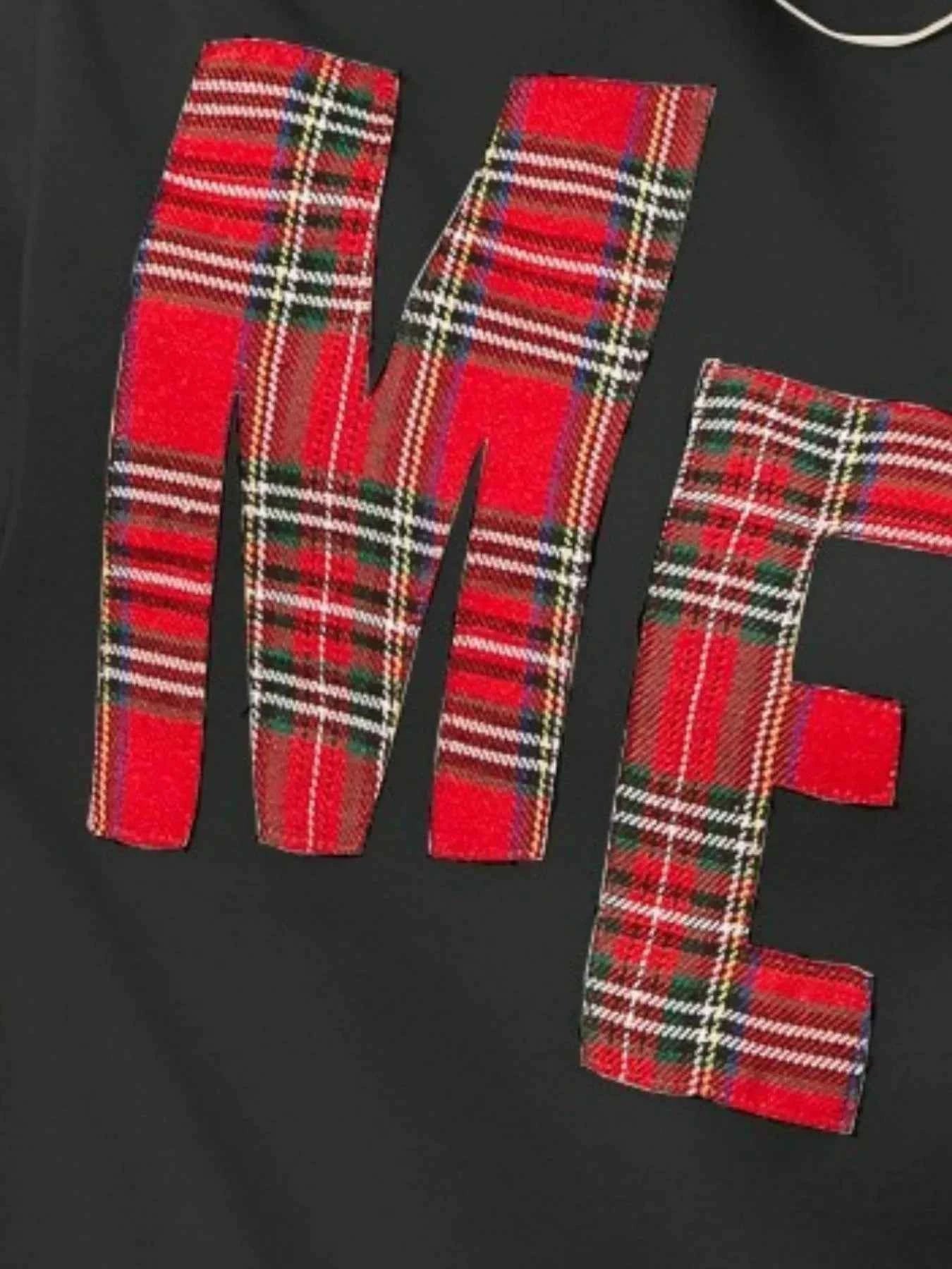 BiBi Plaid Merry Lettering Christmas Fleece Sweatshirt