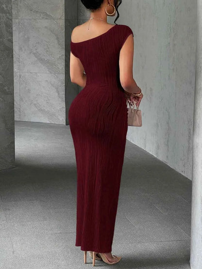 Sculpted Chic One-Shoulder Textured Maxi Dress