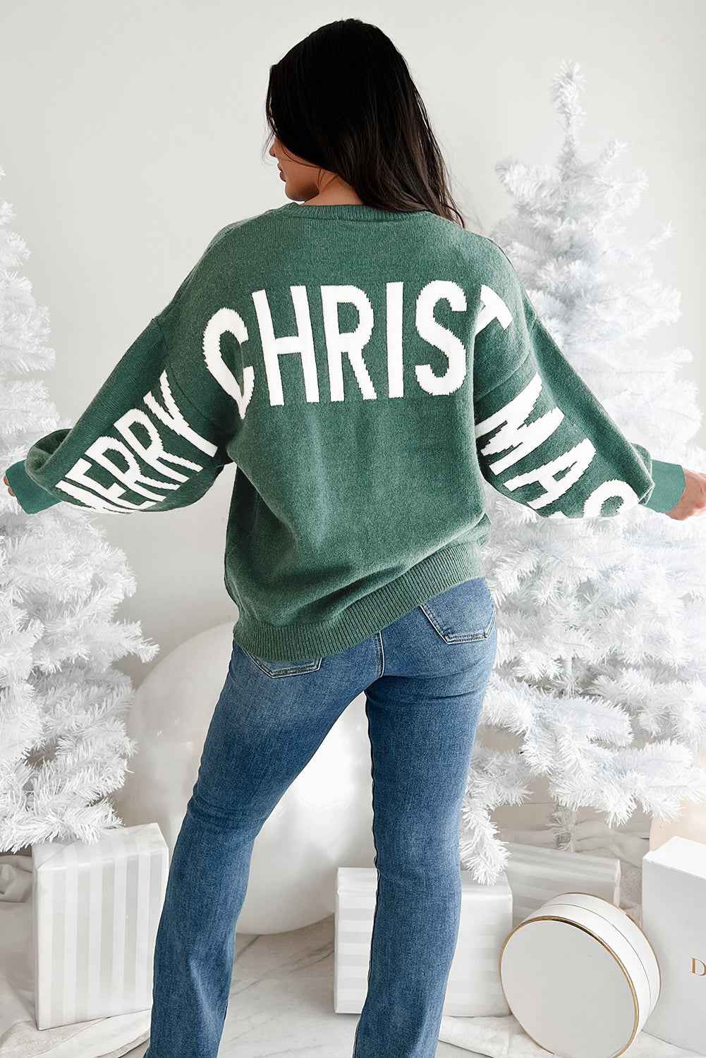 Fiery Red Merry Christmas Ho Ho Ho Drop Shoulder Loose Sweater