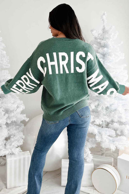 Fiery Red Merry Christmas Ho Ho Ho Drop Shoulder Loose Sweater