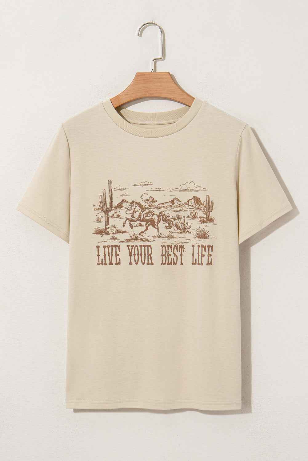 Beige LIVE YOUR BEST LIFE Crew Neck Graphic Tee