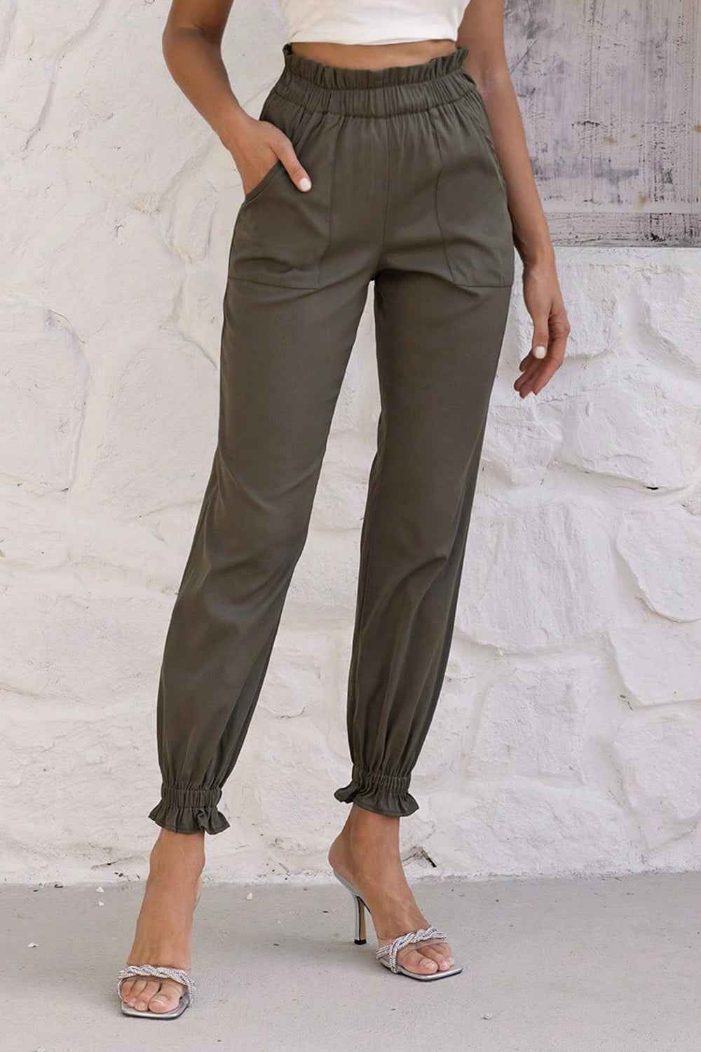 Gathered Waist Women's Pants with Pockets