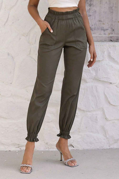 Gathered Waist Women's Pants with Pockets