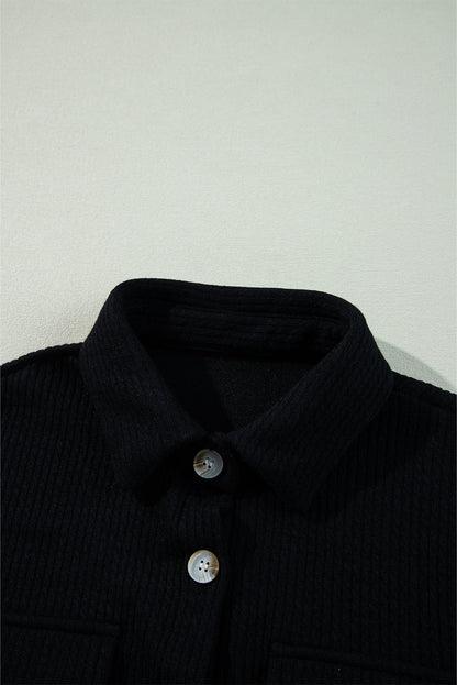 Solid Corduroy Button-Up Long Sleeve Jacket