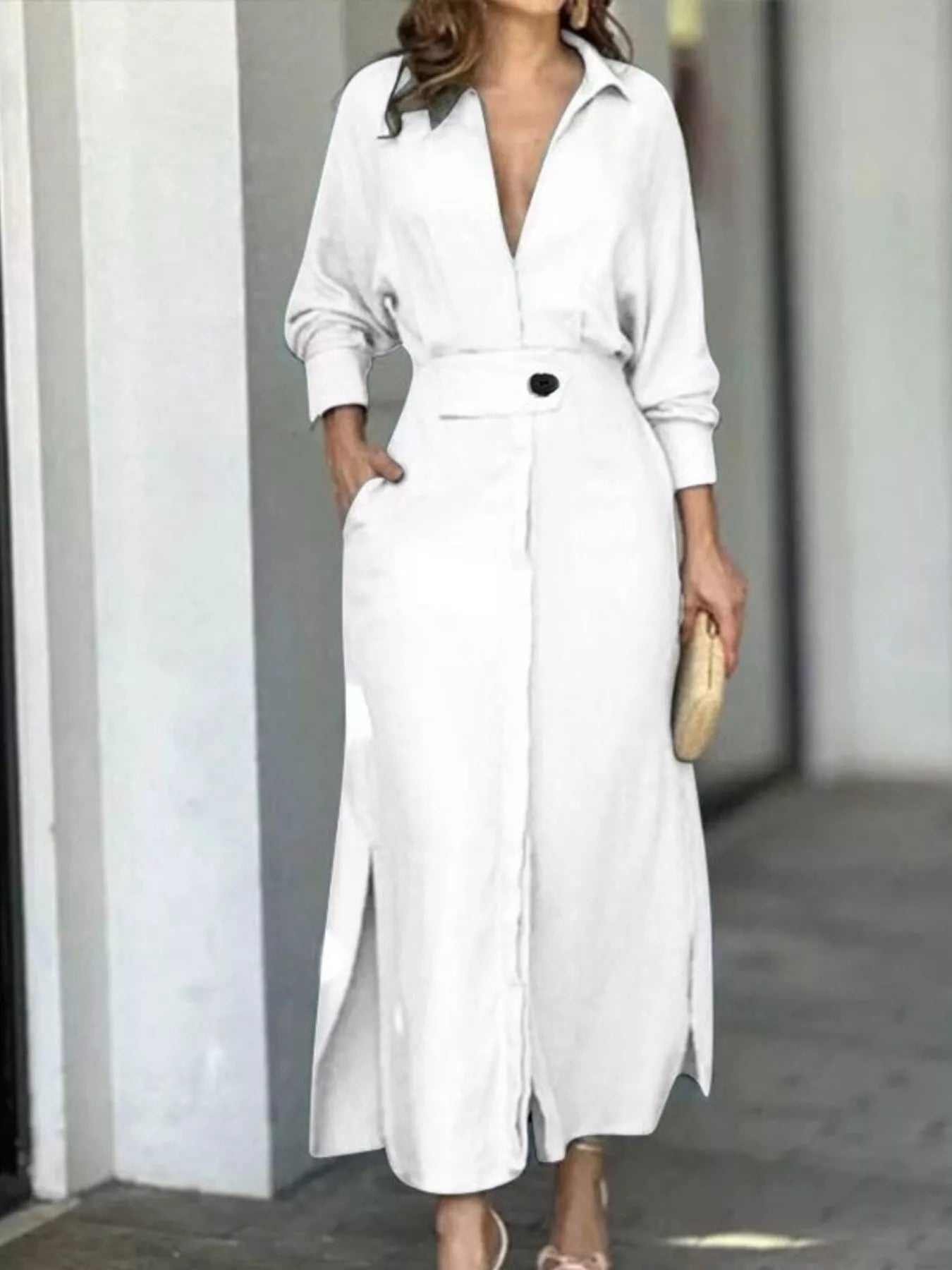 Side Slit Long Sleeve Dress