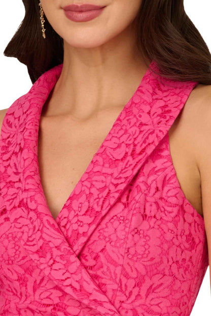 Adrianna Papell Lace Tuxedo Dress With Faux Wrap Dress