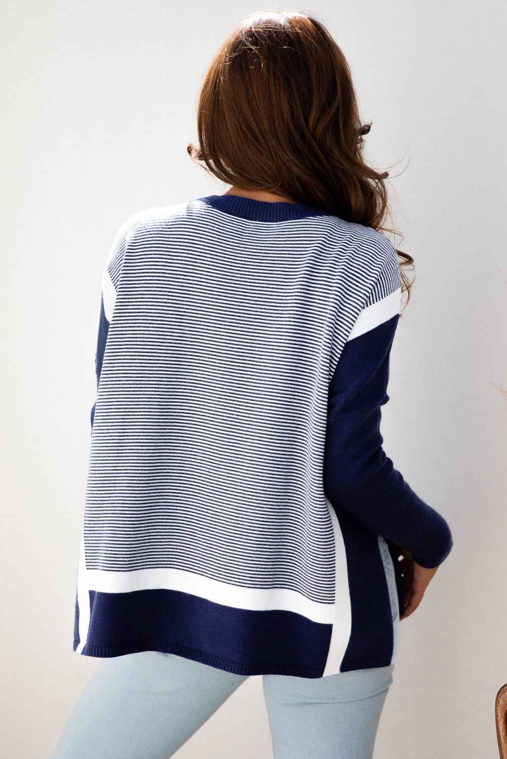 Stripe Colorblock Patchwork Dolman Sleeve Sweater