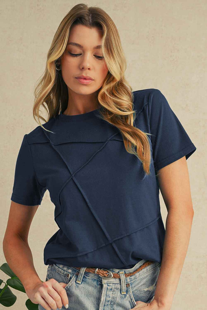 Dirty Blue Solid Color Round Neck T Shirt
