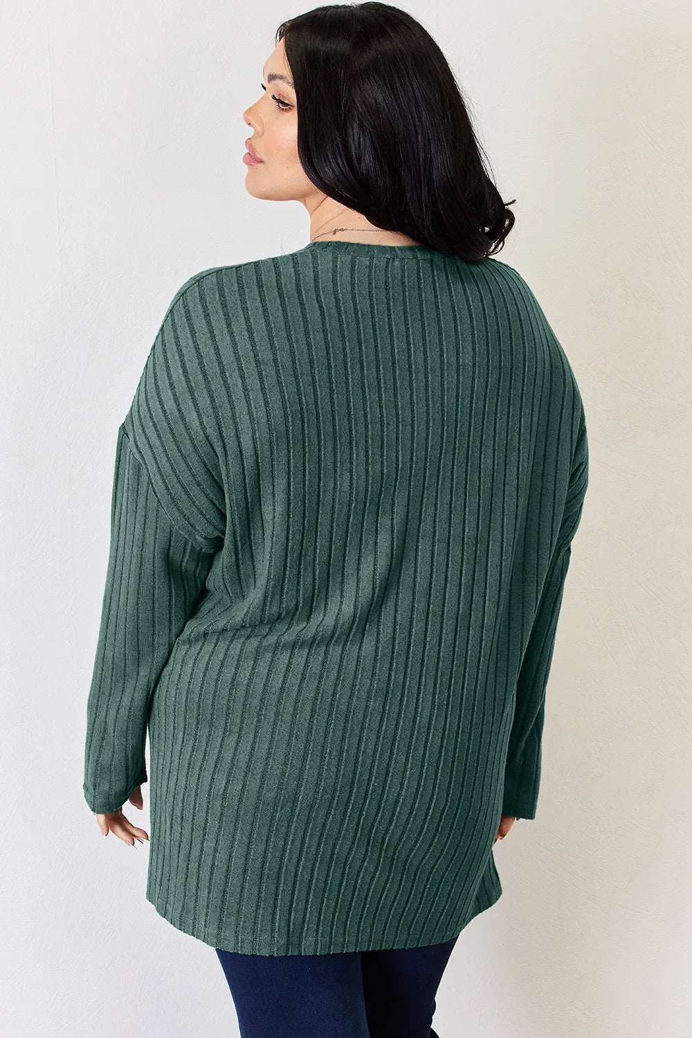 Basic Bae Full Size Ribbed Half Button Long Sleeve High-Low Women's T-Shirt - The Eggy's store