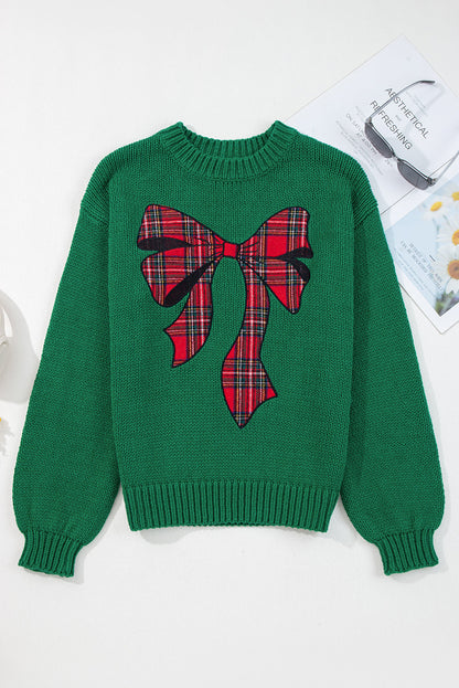 Monamara Bow Graphic Christmas Sweater