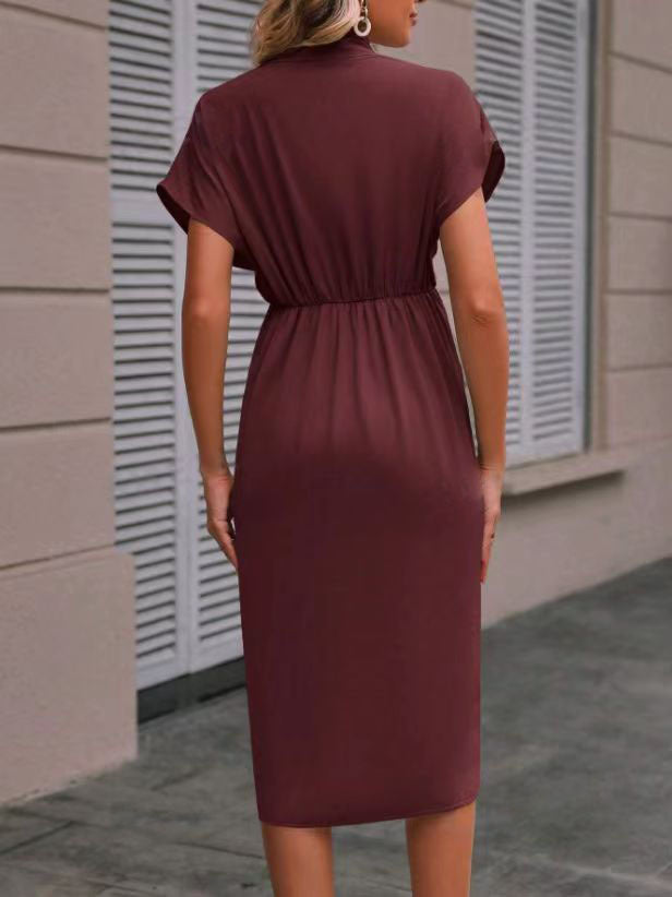 Summer Batwing Sleeve Dress - Stylish V-neck Pleated Short Sleeve Dress for Women - The Eggy's store