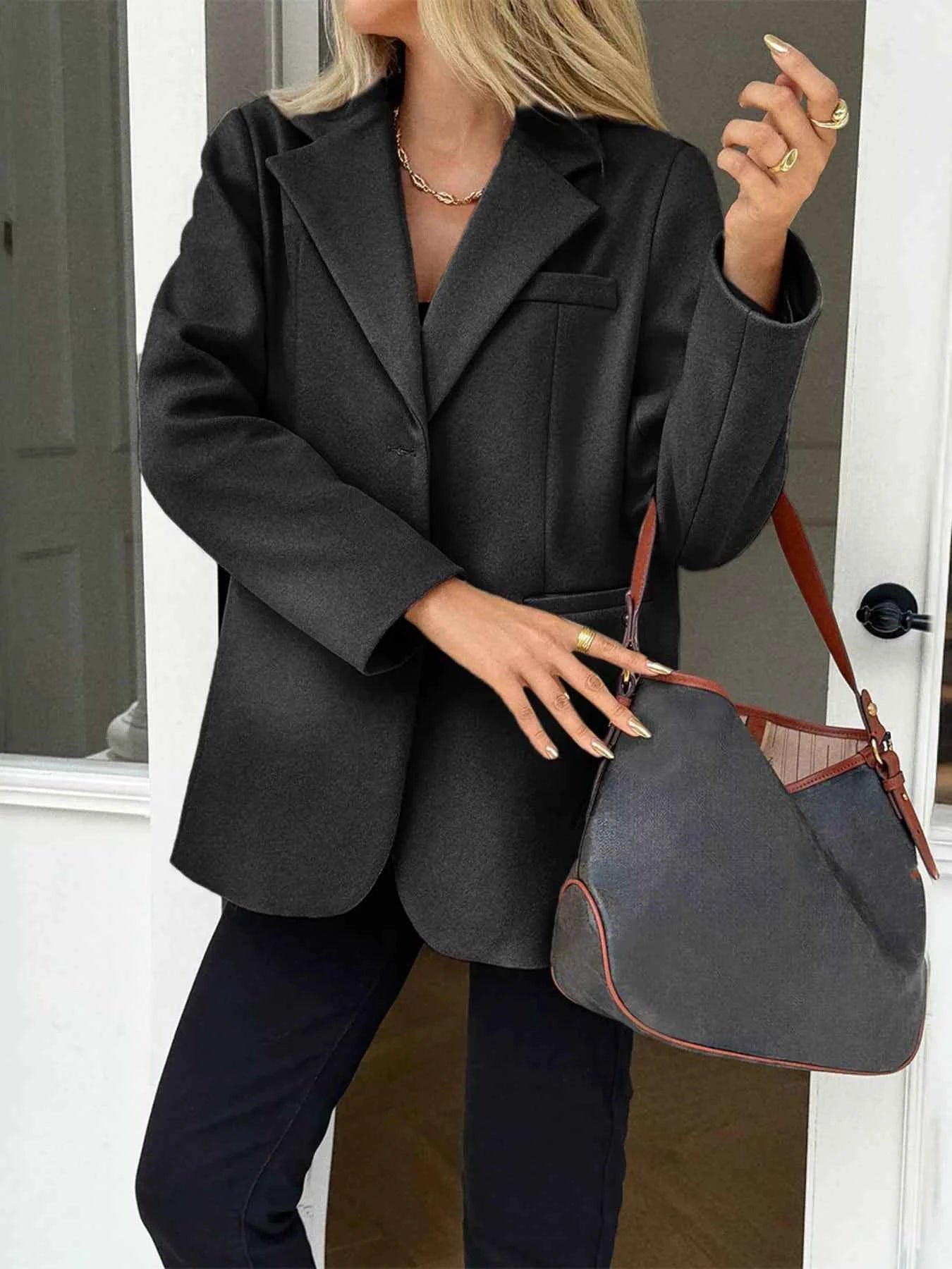 Lapel Collar Button Up Blazer