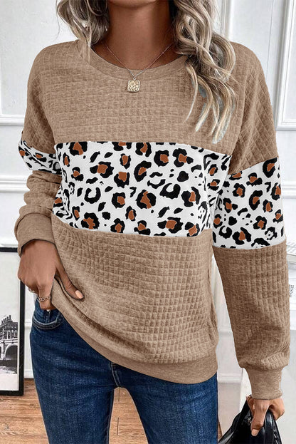 Parchment Leopard Quilted Patchwork Pullover women's r Sweatshirt - The Eggy's store