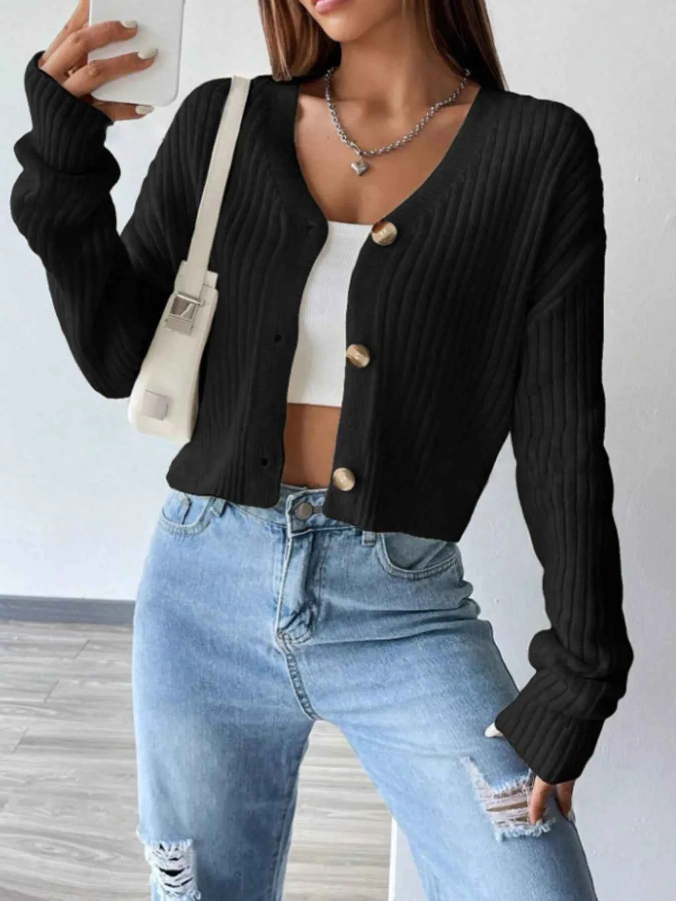 V Neck Button Up Cardigan