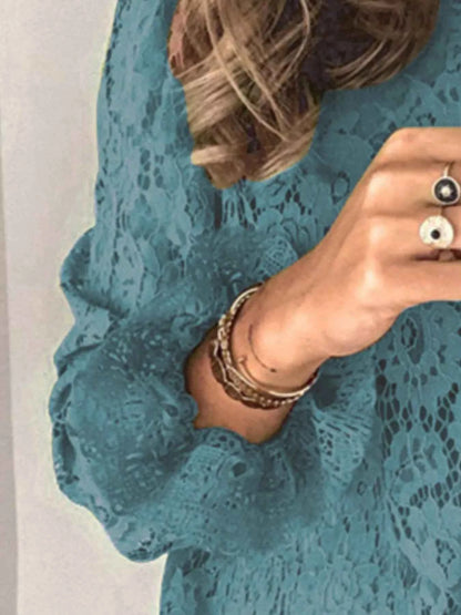 Plus Size Floral Lace Flounce Sleeve Blouse