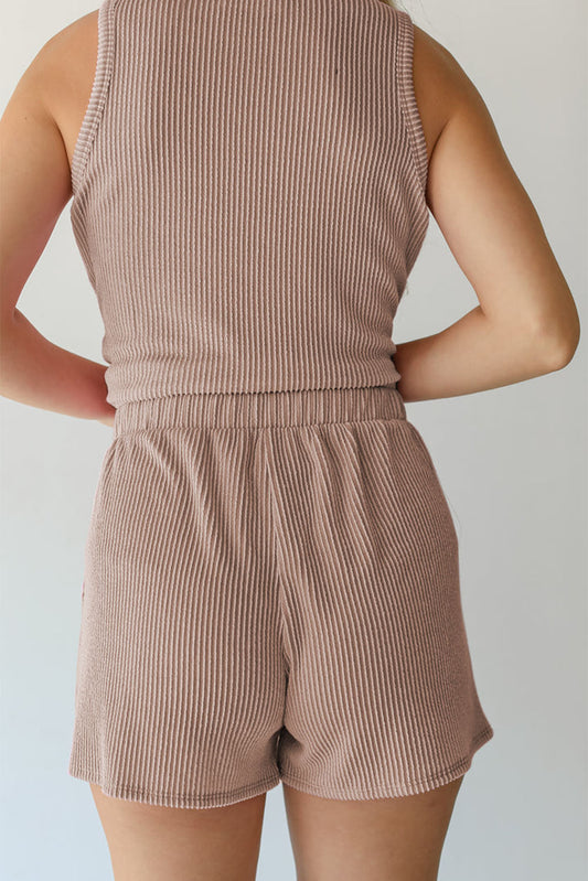 Smoke Gray Corded Sleeveless Short Outfit