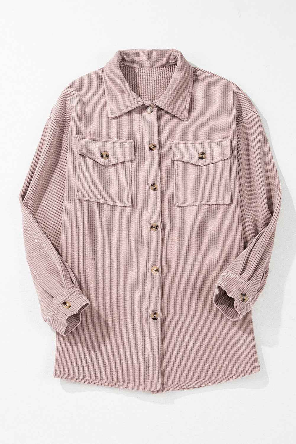 Solid Corduroy Button-Up Pocketed Shacket