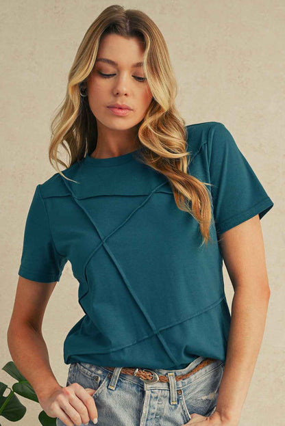 Dirty Blue Solid Color Round Neck T Shirt