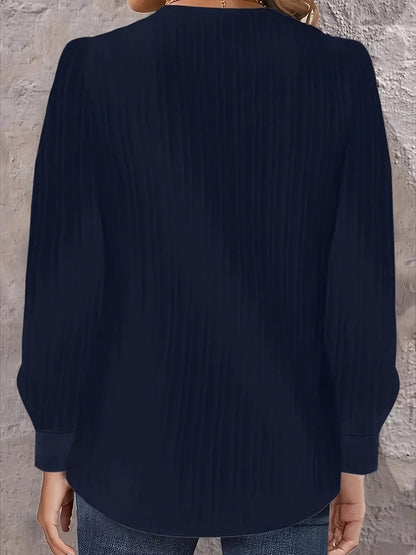 Plus Size Chic V-Neck Blouse with Decorative Buttons