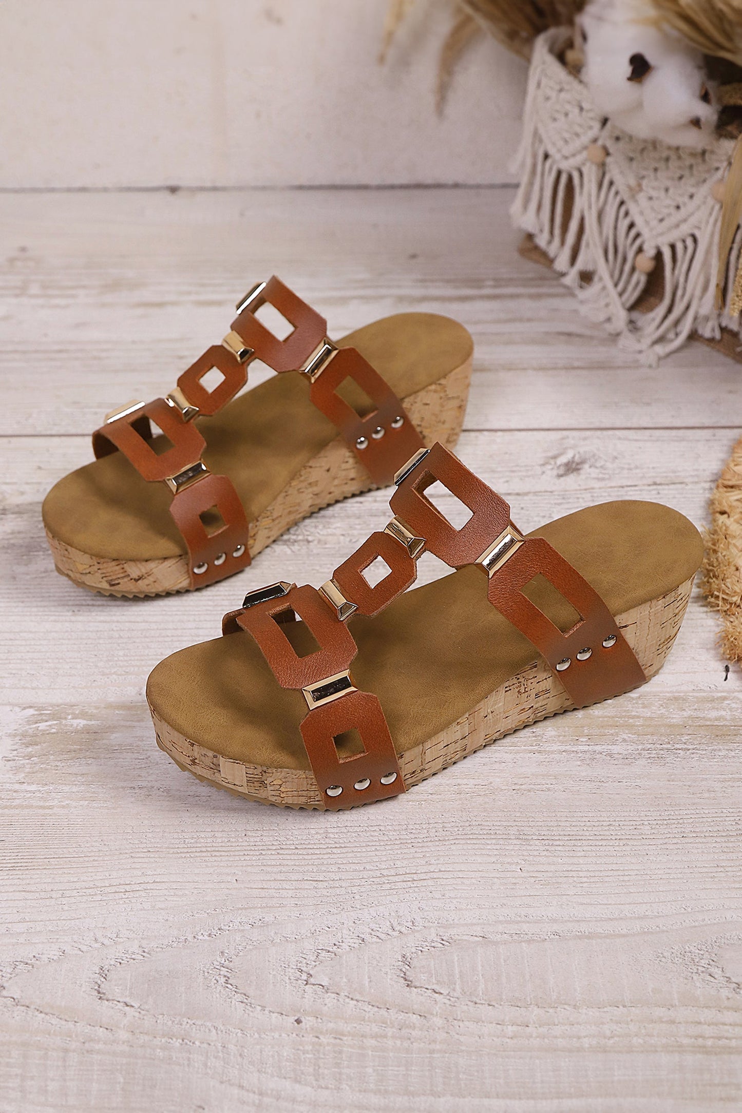Leather Wedge Platform Slippers