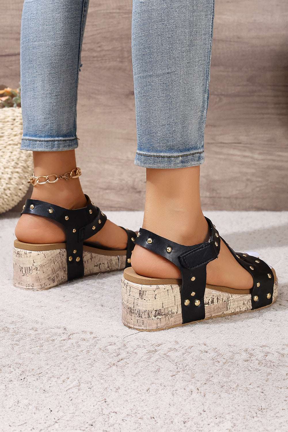 Strappy Leather Wedge Sandals