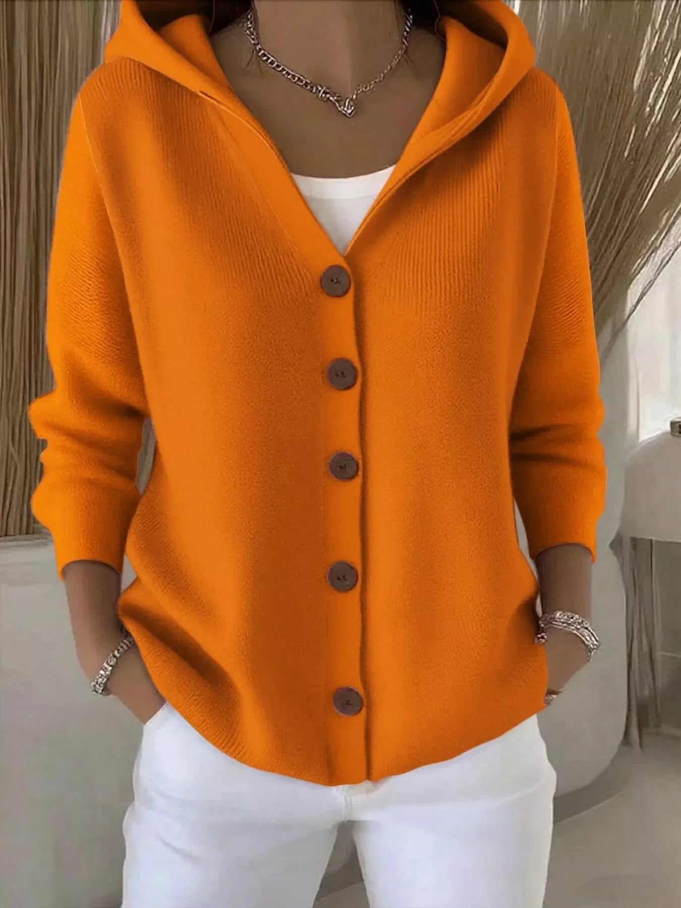 Full Size Hooded Button-Down Knit Cardigan Plus Size